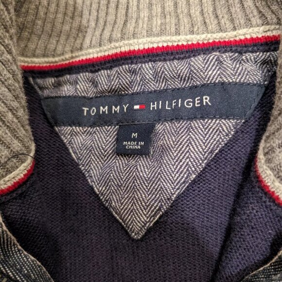 Tommy Hilfiger Men 1/4 Zip Turtleneck H Logo Solid Sweater - Medium - Navy - Picture 4 of 4